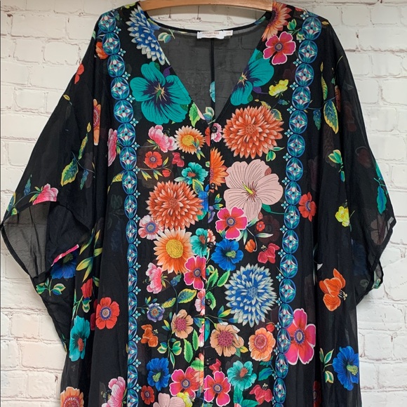 NWOT Johnny Was Black Floral Evening Palace Silk Blend Kaftan Caftan Size L XL - Picture 3 of 11
